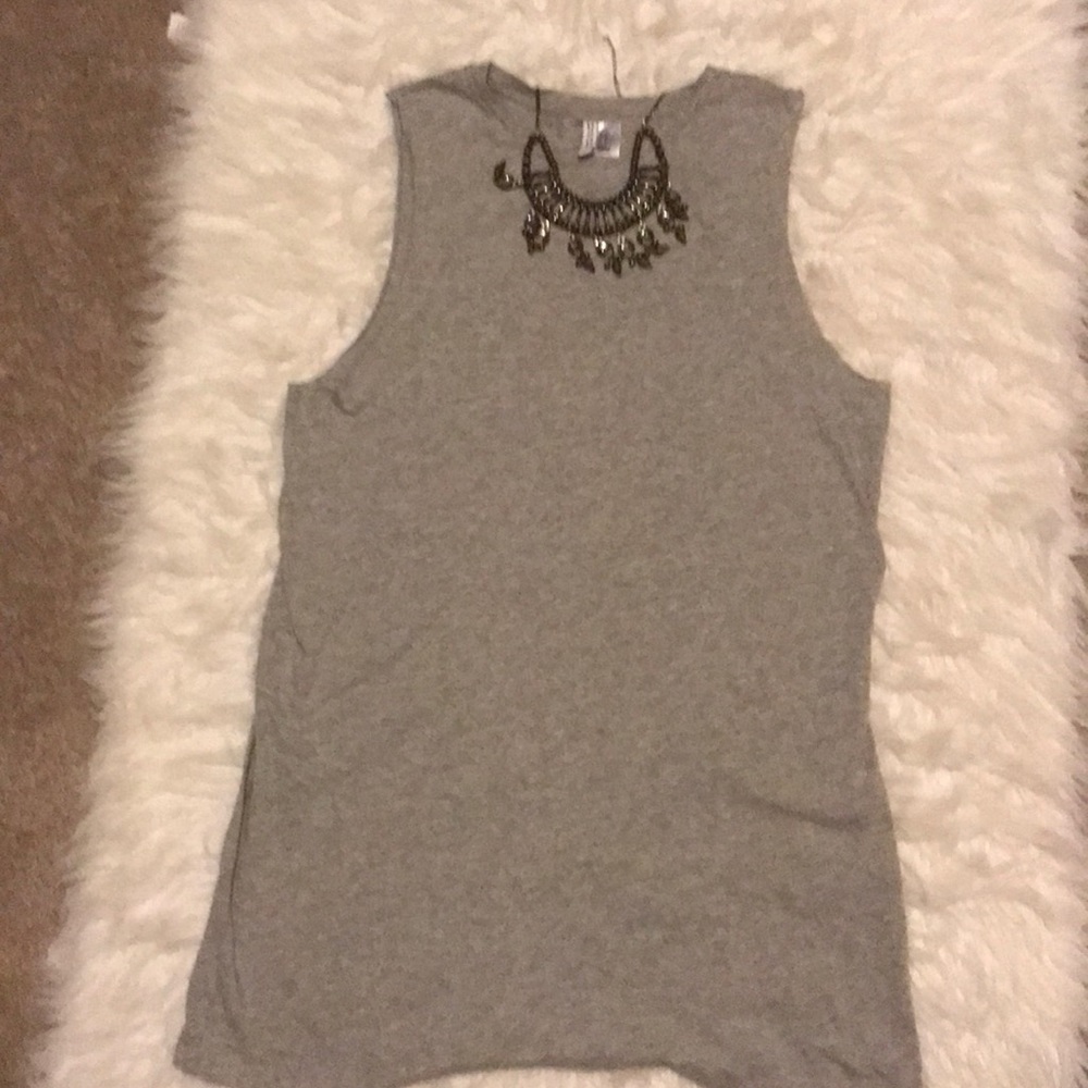 H&M gray dress with statement necklace